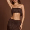 Bruma Bandeau-crop-top med snörning och fransar i chokladbrunt