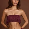 Bruma fransad bandeau-crop-top med snörning i vinrött