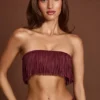 Bruma fransad bandeau-crop-top med snörning i vinrött