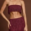Bruma fransad bandeau-crop-top med snörning i vinrött
