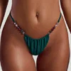 Curacao-bikinibyxor med snörning och pärldekor i jadegrönt