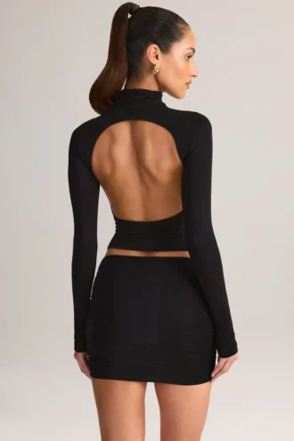 Cali Modal Ruched Mid-Rise Mini Kjol i svart
