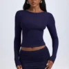 Cali Modal Ruched Mid-Rise Mini Kjolar i True Navy