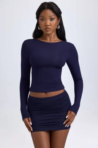 Cali Modal Ruched Mid-Rise Mini Kjolar i True Navy