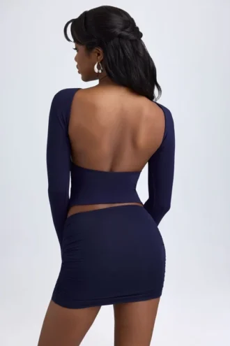 Cali Modal Ruched Mid-Rise Mini Kjolar i True Navy