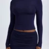 Cali Modal Ruched Mid-Rise Mini Kjolar i True Navy