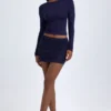 Cali Modal Ruched Mid-Rise Mini Kjolar i True Navy