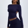 Cali Modal Ruched Mid-Rise Mini Kjolar i True Navy