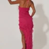 Calico Cross Strap Ruffle Floor Length Klänning i fuchsia