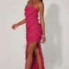 Calico Cross Strap Ruffle Floor Length Klänning i fuchsia