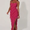 Calico Cross Strap Ruffle Floor Length Klänning i fuchsia