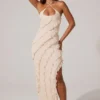 Calico Cross Strap Ruffle Floor Length Klänning i ivory