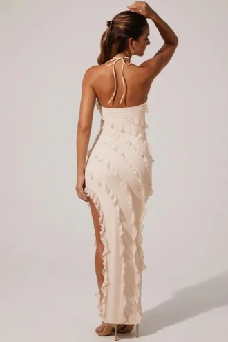 Calico Cross Strap Ruffle Floor Length Klänning i ivory