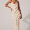 Calico Cross Strap Ruffle Floor Length Klänning i ivory