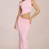 Calisse asymmetrisk draperad maxiklänning i Blossom Pink