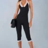 Calla Modal Lace-Trim Capri Jumpsuit  i svart