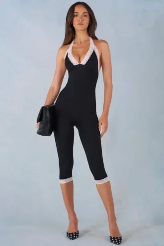 Calla Modal Lace-Trim Capri Jumpsuit  i svart