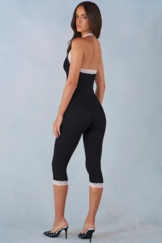 Calla Modal Lace-Trim Capri Jumpsuit  i svart