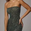 Caprice genomskinlig, dekorerad bodycon-miniklänning i smaragdgrön