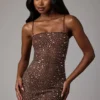 Caprice Sheer Embellished Bodycon Miniklänning i Deep Cocoa