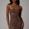Caprice Sheer Embellished Bodycon Miniklänning i Deep Cocoa