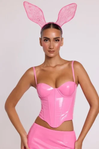 Cassandra vinylkorsett-crop-top med bygel i rosa