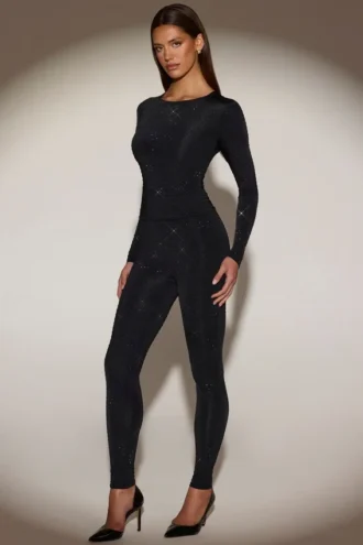 Cassie Embellished Jersey High-Waisted Leggings i svart