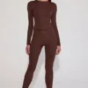 Cassie-leggings i chokladbrunt med dekorationer och hög midja