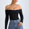 Ceyln Modal Off-Shoulder Ruched Bodys i svart