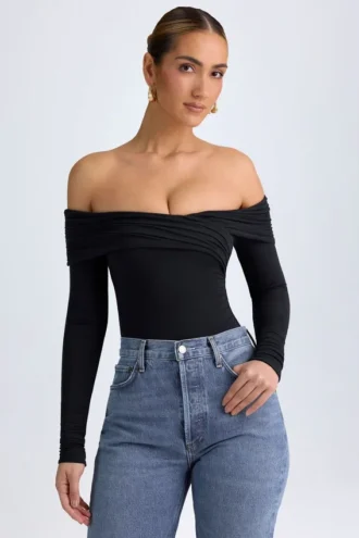 Ceyln Modal Off-Shoulder Ruched Bodys i svart