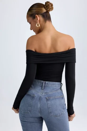 Ceyln Modal Off-Shoulder Ruched Bodys i svart
