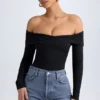Ceyln Modal Off-Shoulder Ruched Bodys i svart