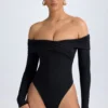 Ceyln Modal Off-Shoulder Ruched Bodys i svart