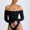 Ceyln Modal Off-Shoulder Ruched Bodys i svart