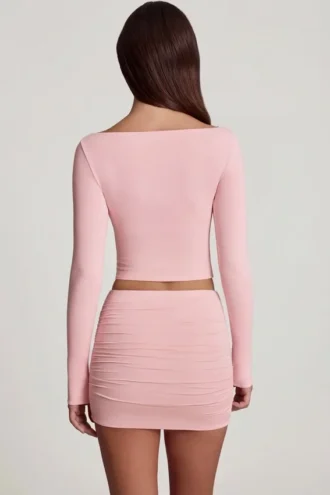 Cali Modal Ruched Mid-Rise Mini Kjol i rosa