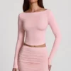 Cali Modal Ruched Mid-Rise Mini Kjol i rosa