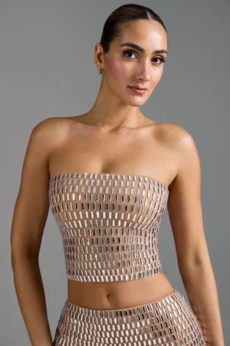 Charnelle Embellished Bandeau Top i Almond