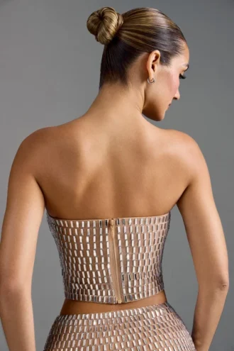Charnelle Embellished Bandeau Top i Almond