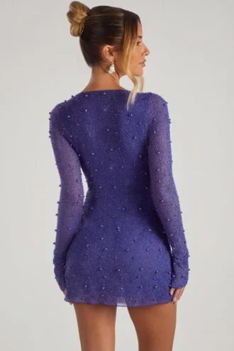 Chelsea Embellished Wrap Over A-Line miniklänning i mörkblått
