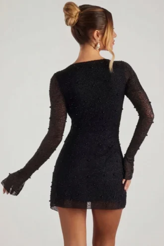 Chelsea Embellished Wrap Over A-Line Miniklänning i svart