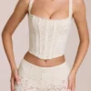 Cherith Lace Soft-Scoop Boned Corset Top i ivory