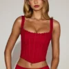 Cherith Lace Soft-Scoop Boned Corset Top i True Red