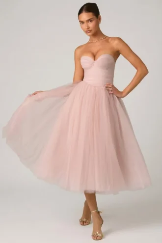Cindy Tulle Corset Midaxi-klänning i Dusty Rose