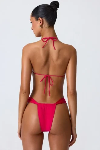 Clearwater Bikini-toppar med rynkad halterneck och dekorationer i hallonrosa