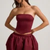 Clemmy Bubble Hem Mid-Rise Mini Kjol i vinrött