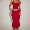Coral Lace Mid-Rise Fluted Midi Kjolar i True Red