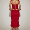 Coral Lace Mid-Rise Fluted Midi Kjolar i True Red