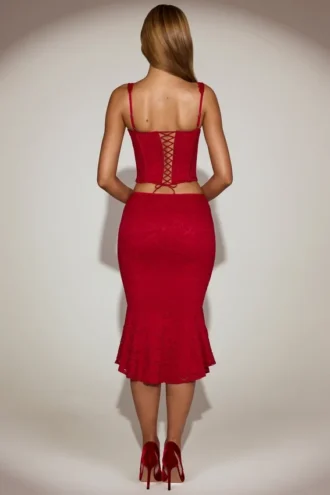 Coral Lace Mid-Rise Fluted Midi Kjolar i True Red