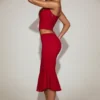 Coral Lace Mid-Rise Fluted Midi Kjolar i True Red