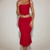 Coral Lace Mid-Rise Fluted Midi Kjolar i True Red